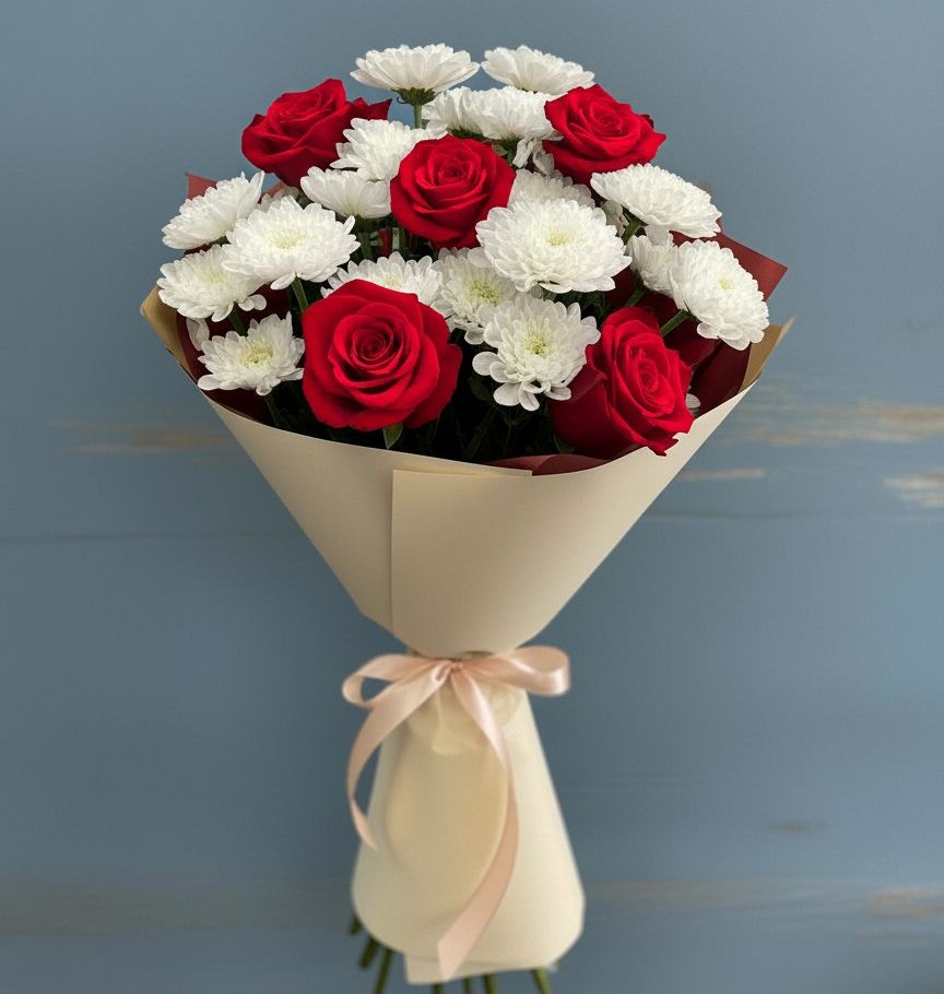 Букет цветов из: Розы и Хризантемы в Вешки