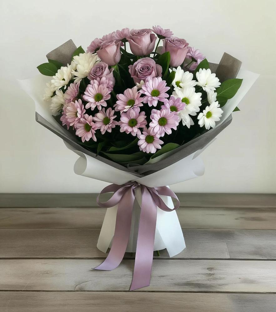 Букет цветов из: Хризантемы и Розы в Вешки