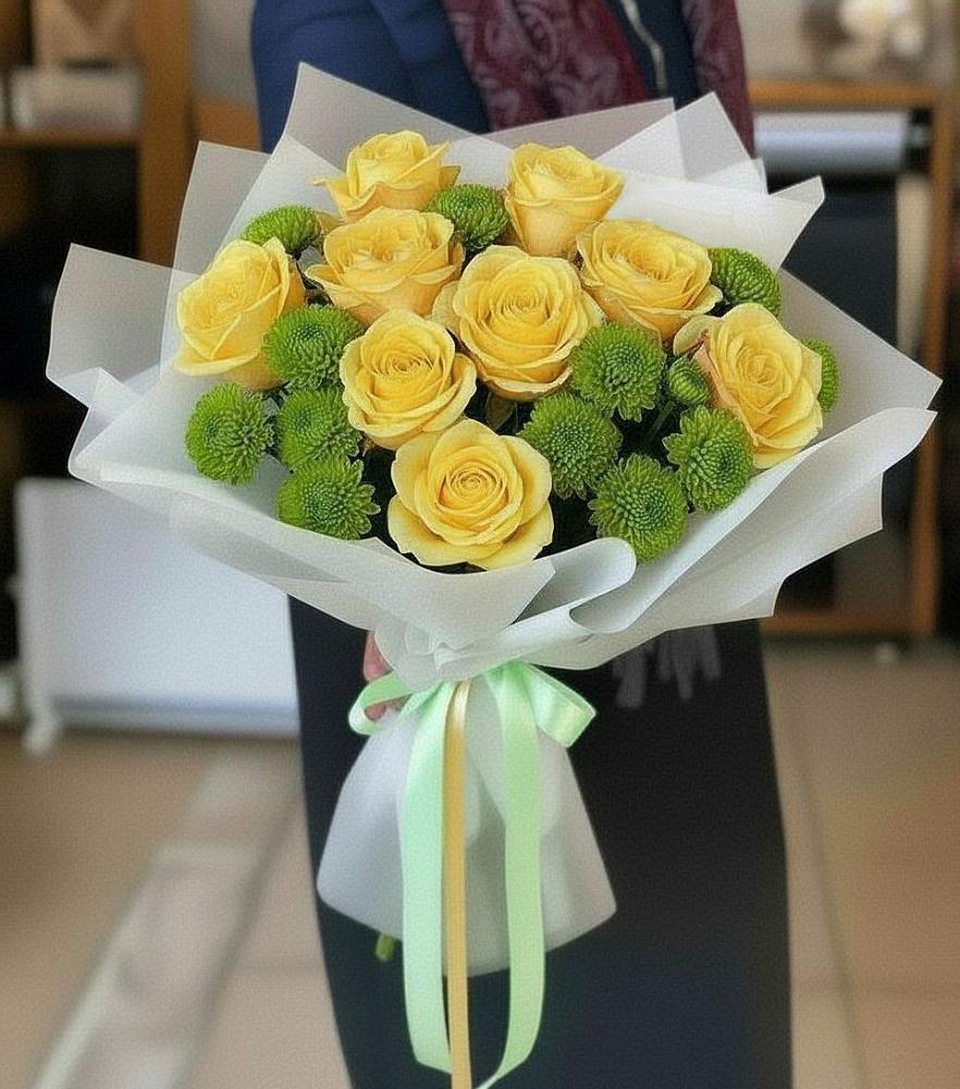 Букет цветов из: Хризантемы и Розы в Вешки