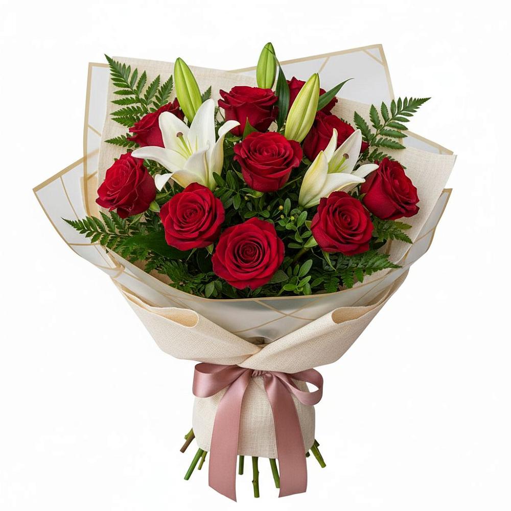 Букет цветов из: Лилии и Розы в Вешки