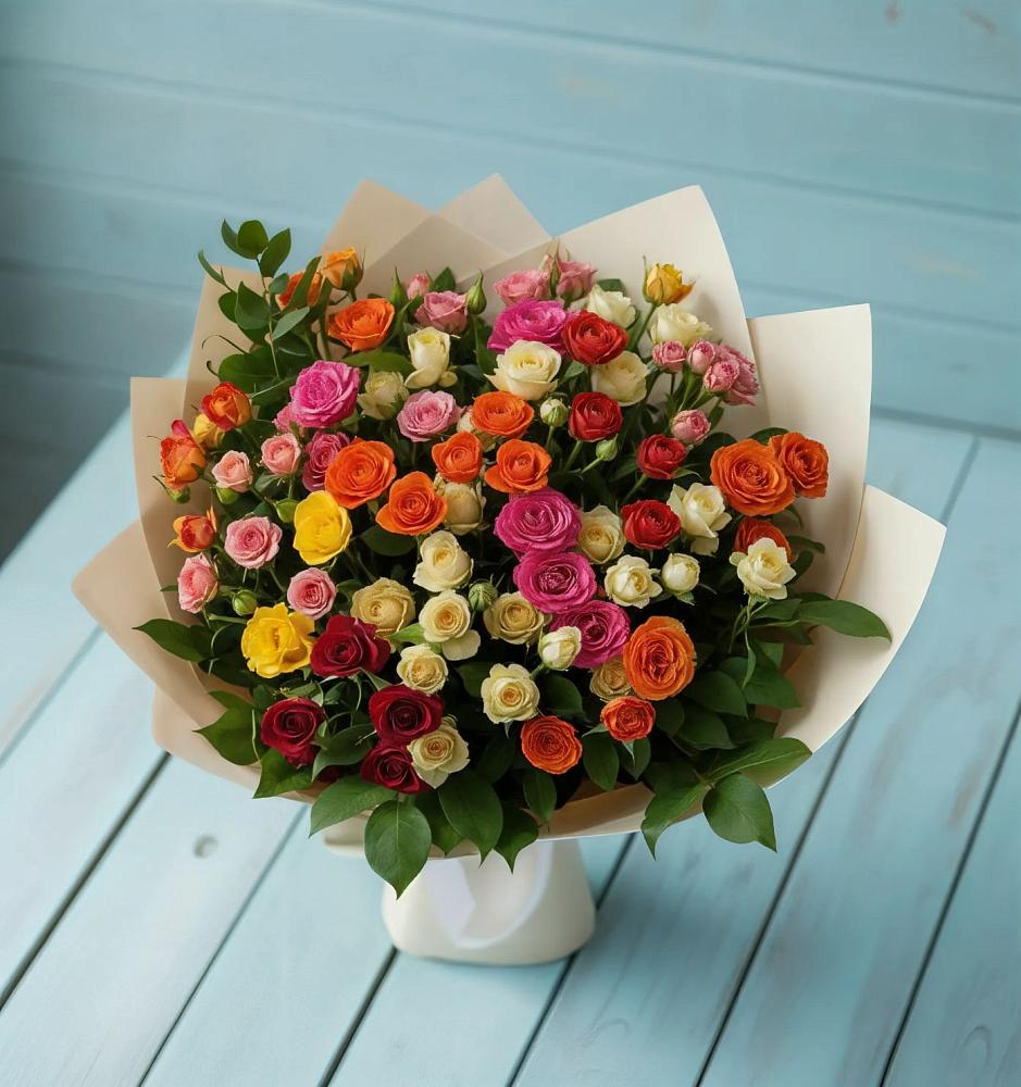 Букет Микс из разноцветных кустовых роз в Вешки