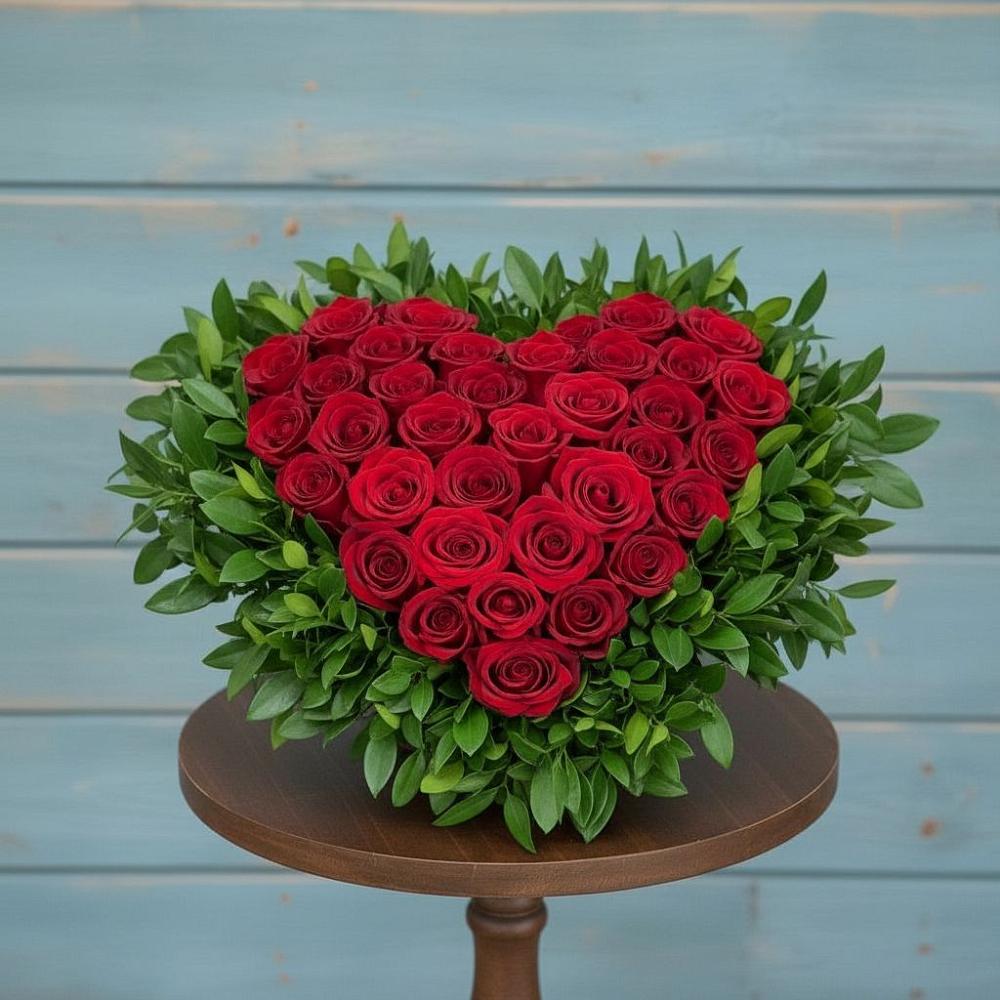 Цветочная композиция из Розы в виде сердца в Вешки