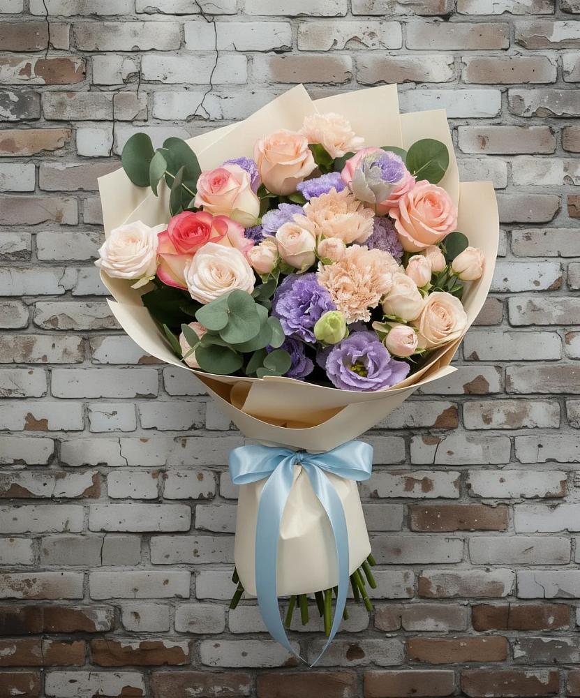 Букет цветов из: Розы, Лизиантусы и Гвоздики в Вешки